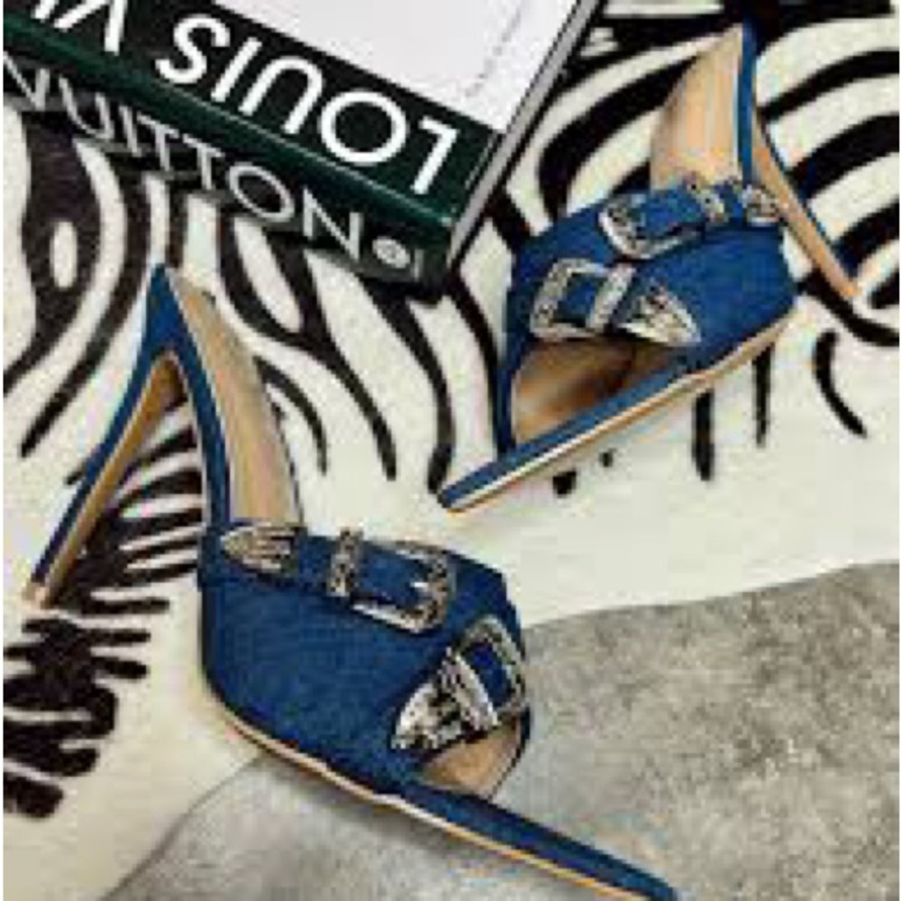 Denim Buckle Heels